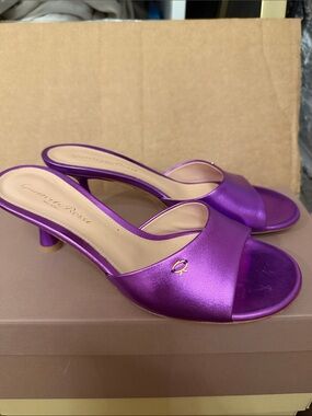 Gianvito Rossi Metallic Purple Satin Slide Mules